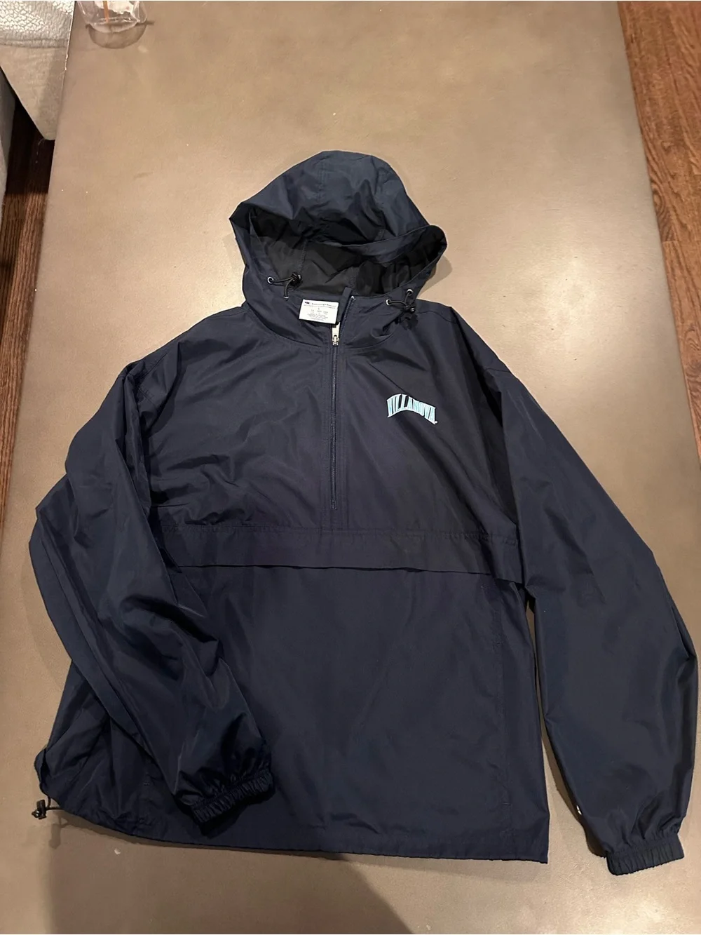 Champion Navy Hooded Pullover Windbreaker with Light Blue Logo